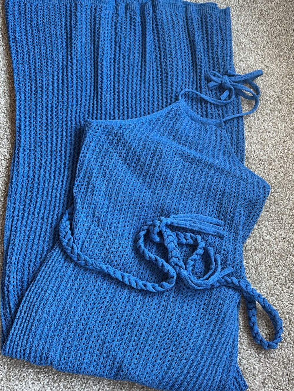 Vici Royal Blue Knit Midi Dress with Braided Tie